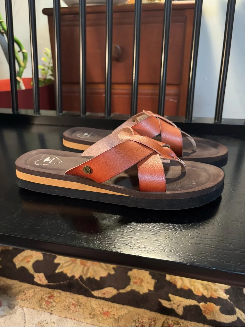 Rocket Dog Brown Tan Leather Slide Sandals - Picture 3 of 5